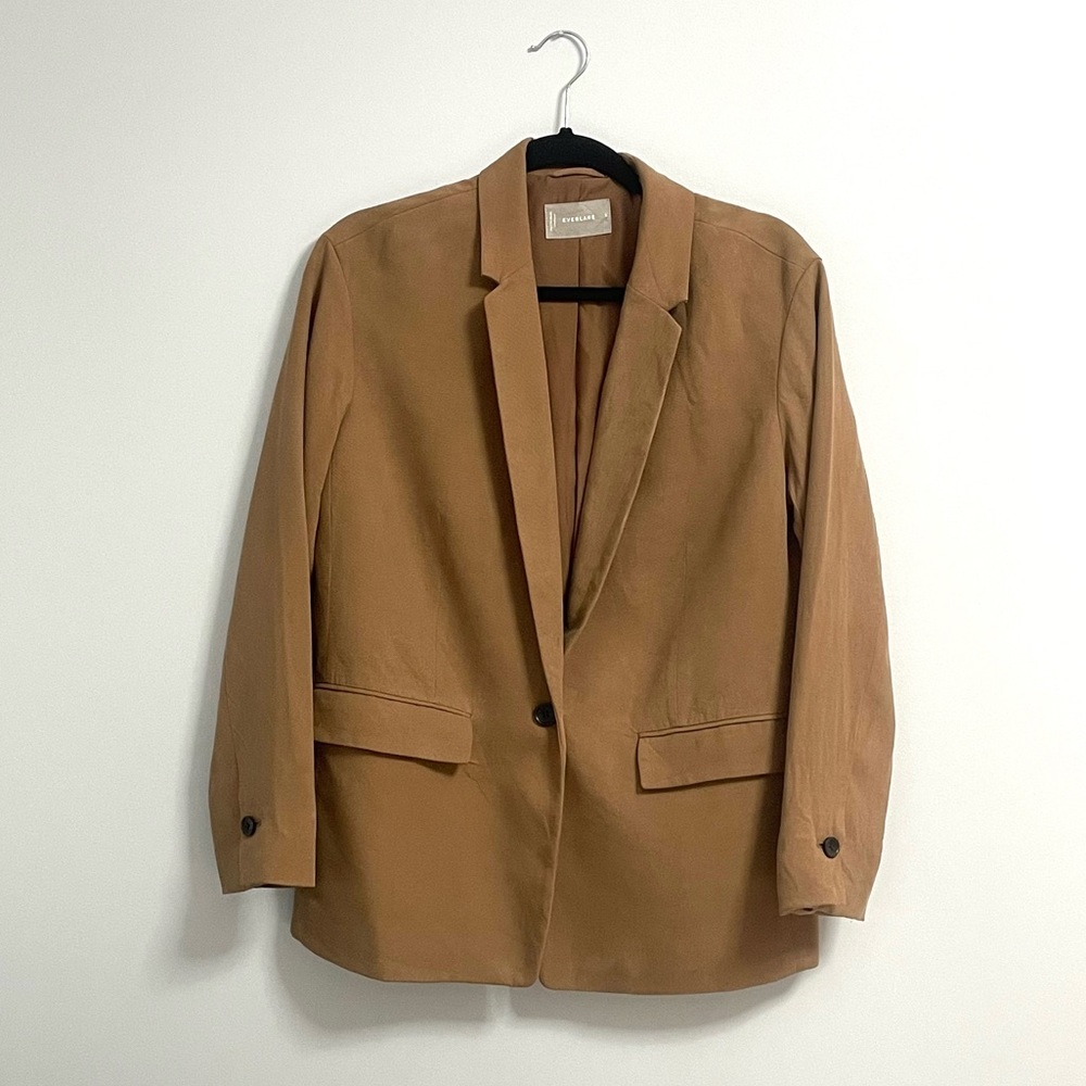 Everlane the Easy Tencel Blazer 2 Small EUC Tan Camel Beige Khaki